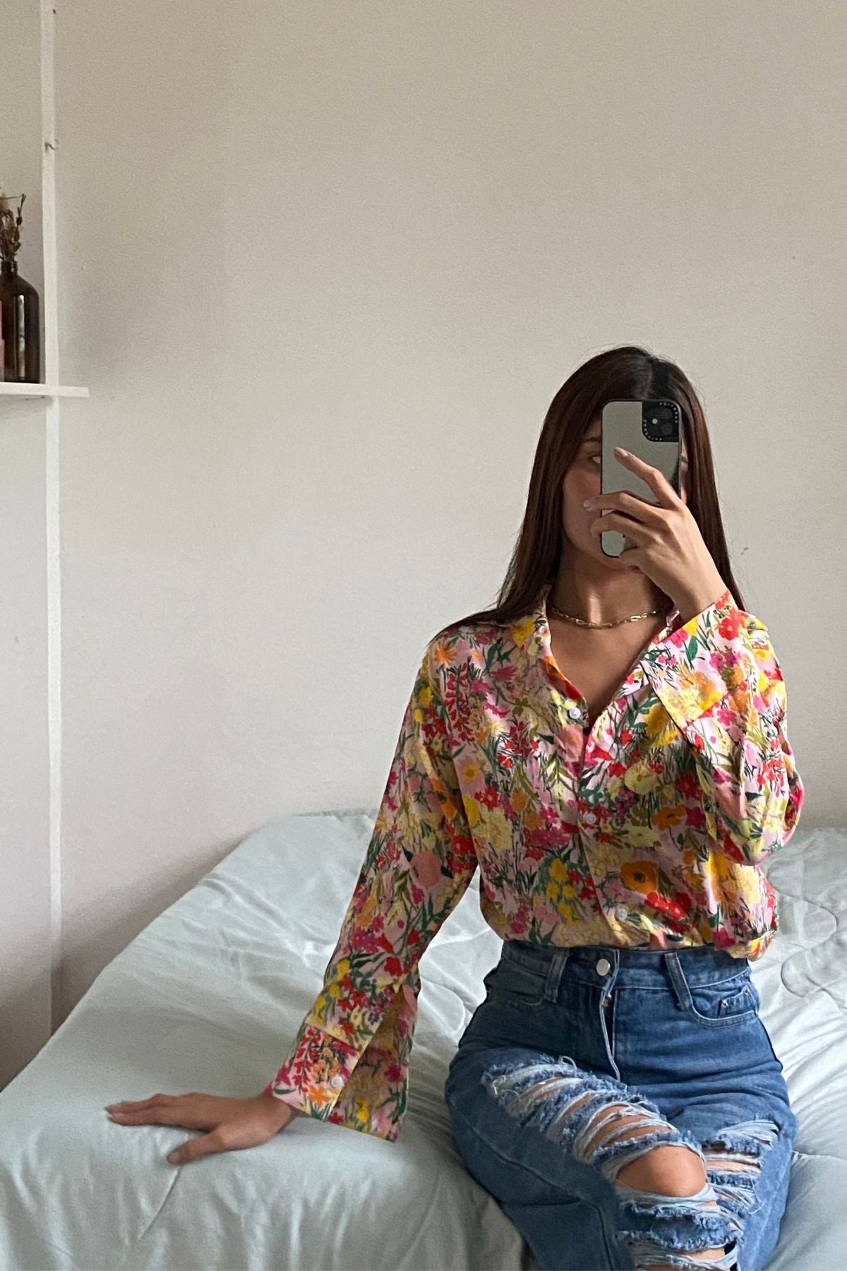 KIMBERLY Floral Button-down Shirt (Peachy Pink)