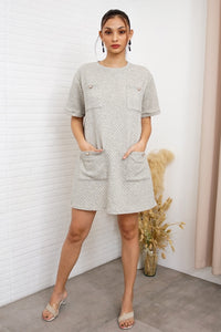 MCKENNA Diamond-Quilt Pocket Dress (Light Gray)
