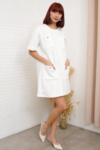 MCKENNA Diamond-Quilt Pocket Dress (White)