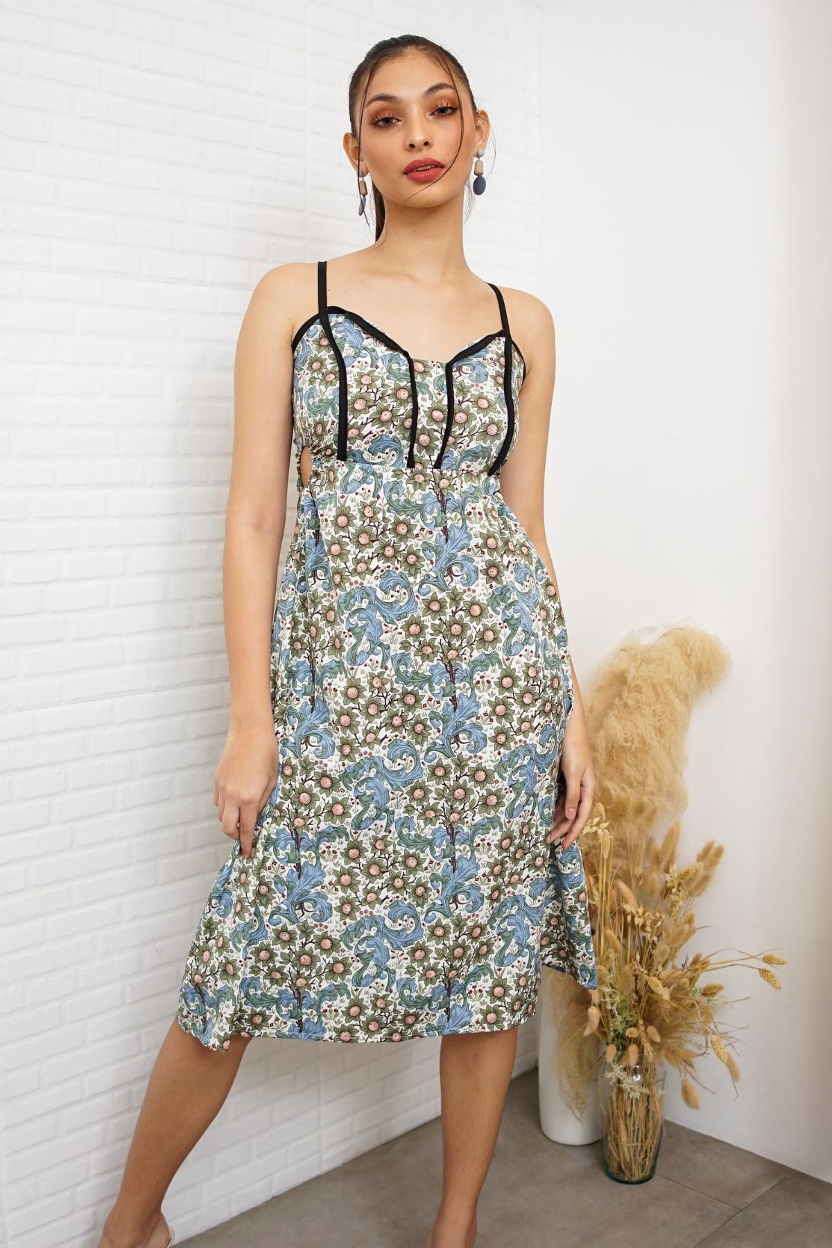 CELINE Spaghetti-Strap Midi Dress (Blue Green)