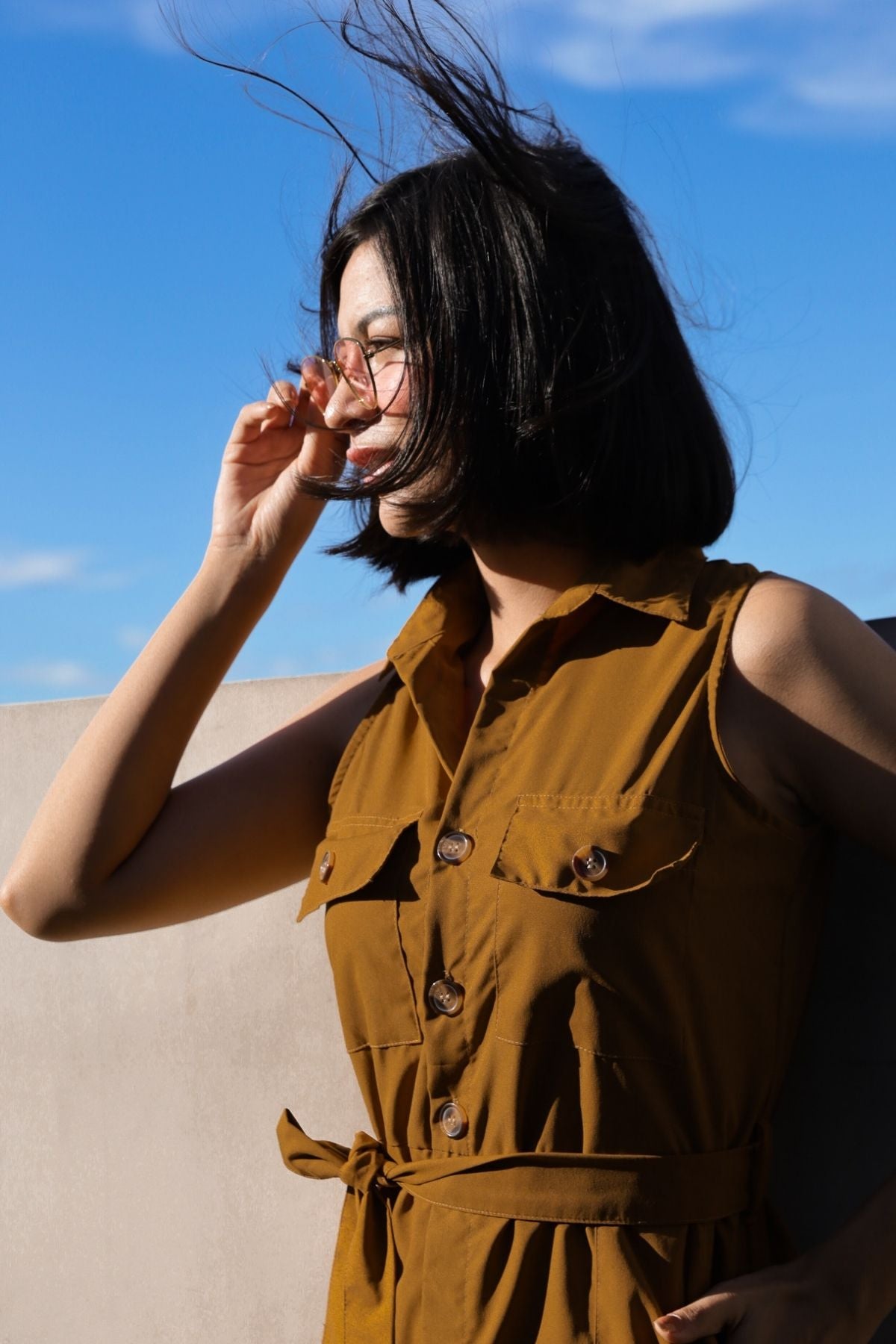 KAT Buttoned Tie-waist Jumpsuit (Deep Mustard)