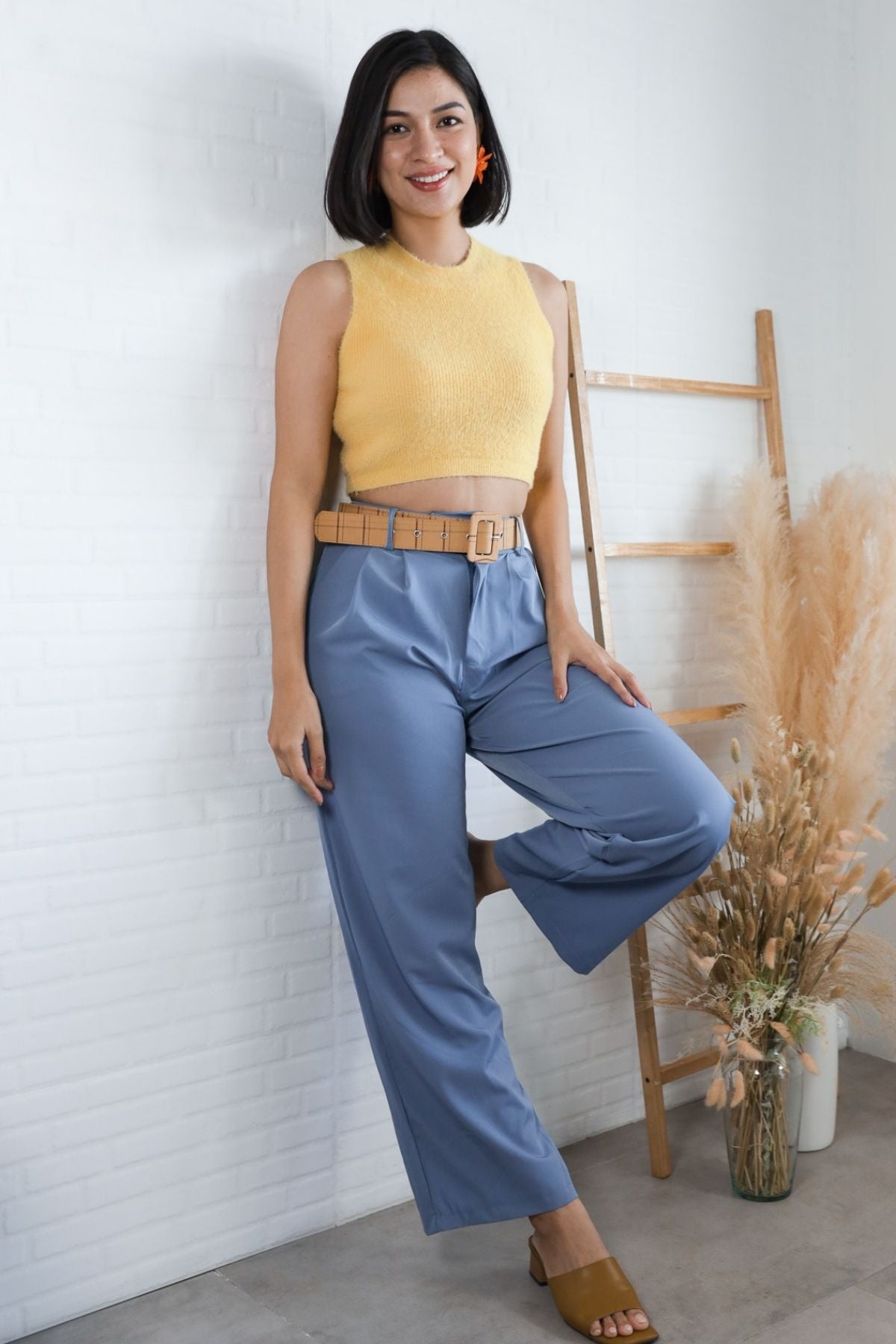 BAILEY Fuzzy Knit Tank Top (Pastel Yellow)