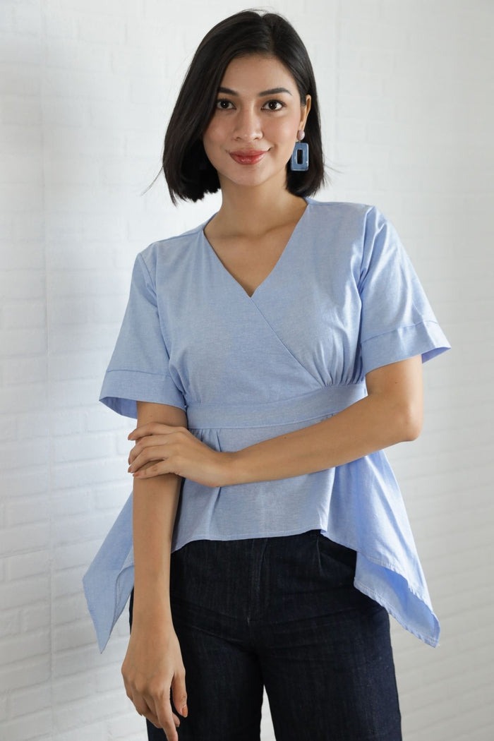 JACKIE V-neck Peplum Top (Sky Blue)