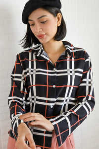 ANIKA Plaid Button-Down Shirt (Black)