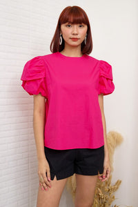 CATALEYA Poplin Puff-Sleeve Top (Magenta)