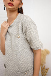 MCKENNA Diamond-Quilt Pocket Dress (Light Gray)