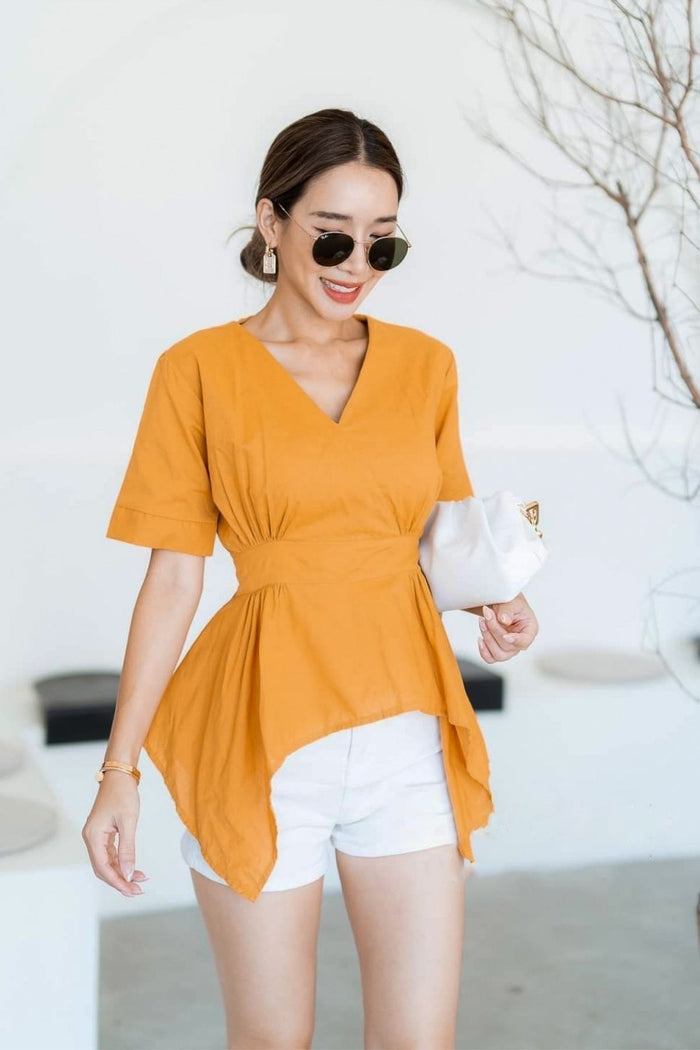 JACKIE V-neck Peplum Top (Mustard Yellow)
