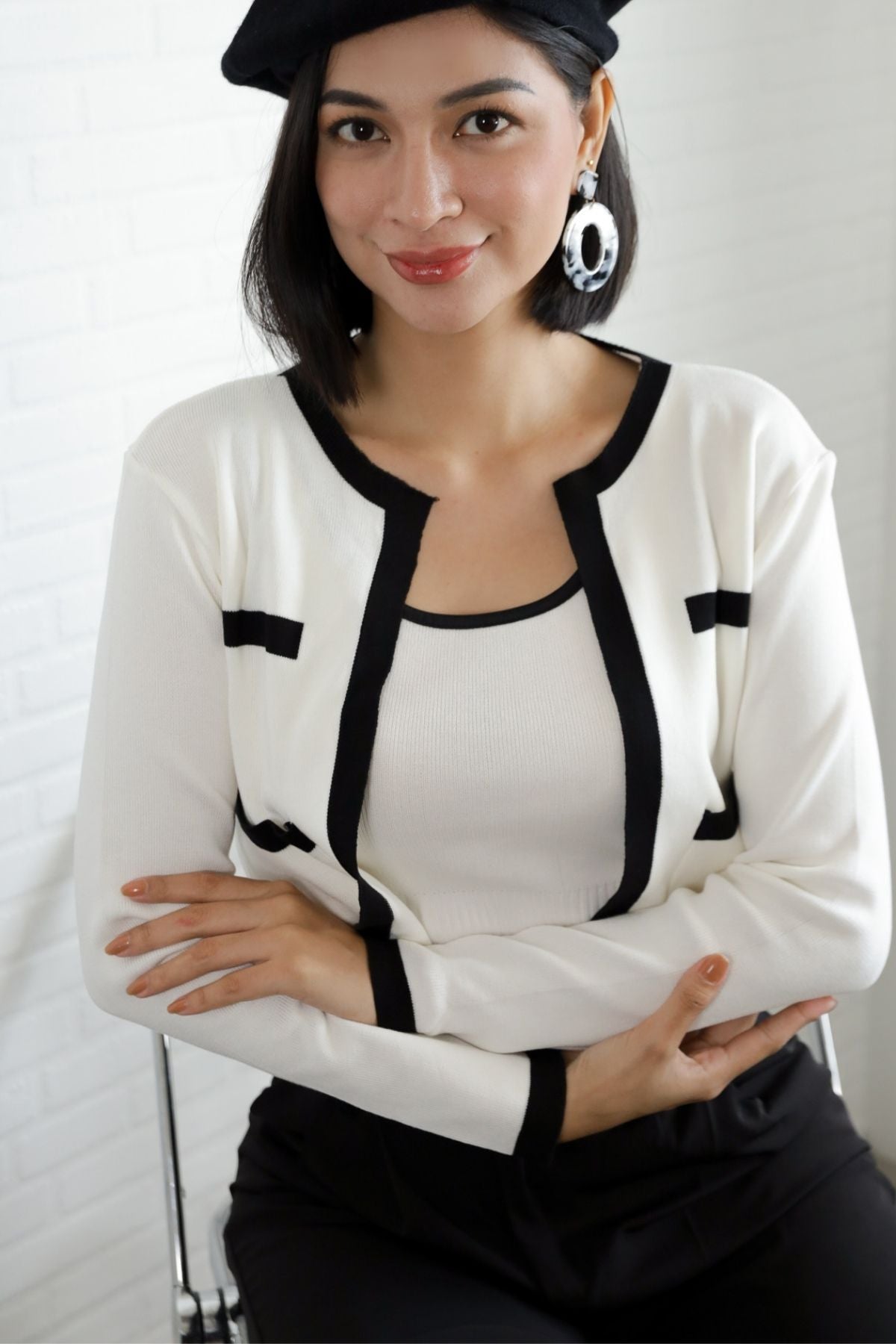 COURTNEY Knit Cardi Set (White)