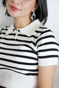 RUE Striped Knit Polo Shirt (White)