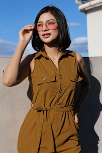 KAT Buttoned Tie-waist Jumpsuit (Deep Mustard)