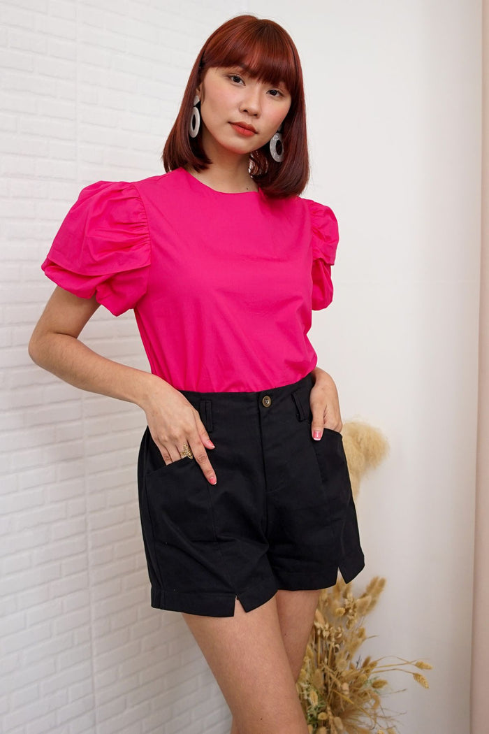 CATALEYA Poplin Puff-Sleeve Top (Magenta)