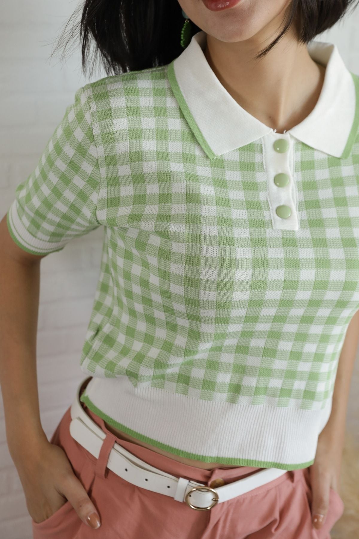 JENNA Plaid Knit Shirt (Green)