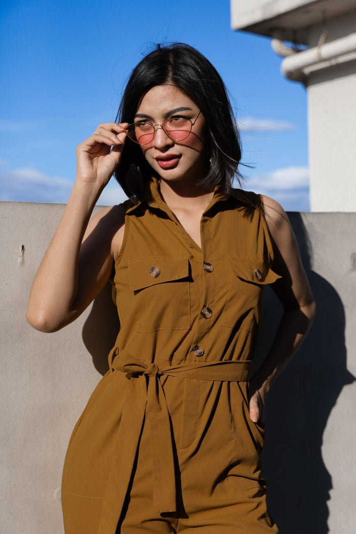 KAT Buttoned Tie-waist Jumpsuit (Deep Mustard)