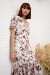 EVANGELINE Floral Chiffon Midi Dress