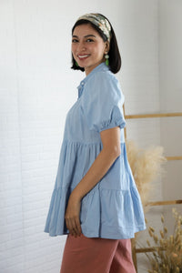 JULES Button-down Tiered Mini Dress (Powder Blue)