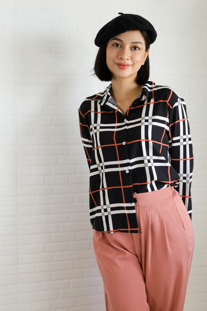 ANIKA Plaid Button-Down Shirt (Black)