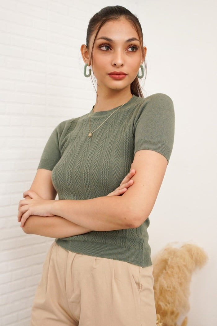 ALEXIS Soft Textured Knit Top (Moss Green)