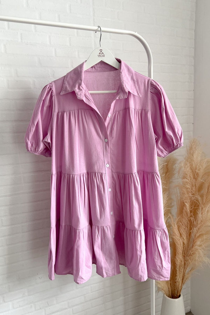 JULES Button-down Tiered Mini Dress (Lilac)