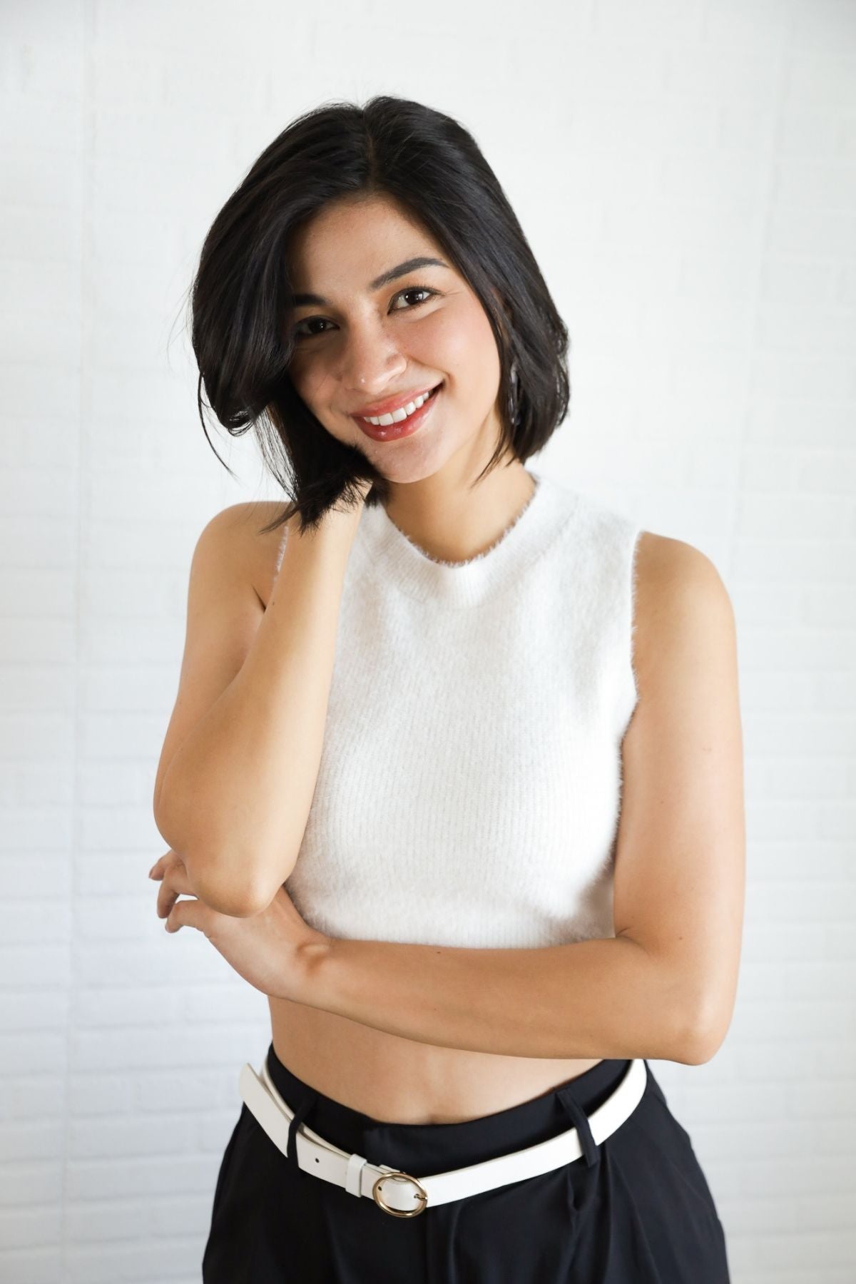 BAILEY Fuzzy Knit Tank Top (White)