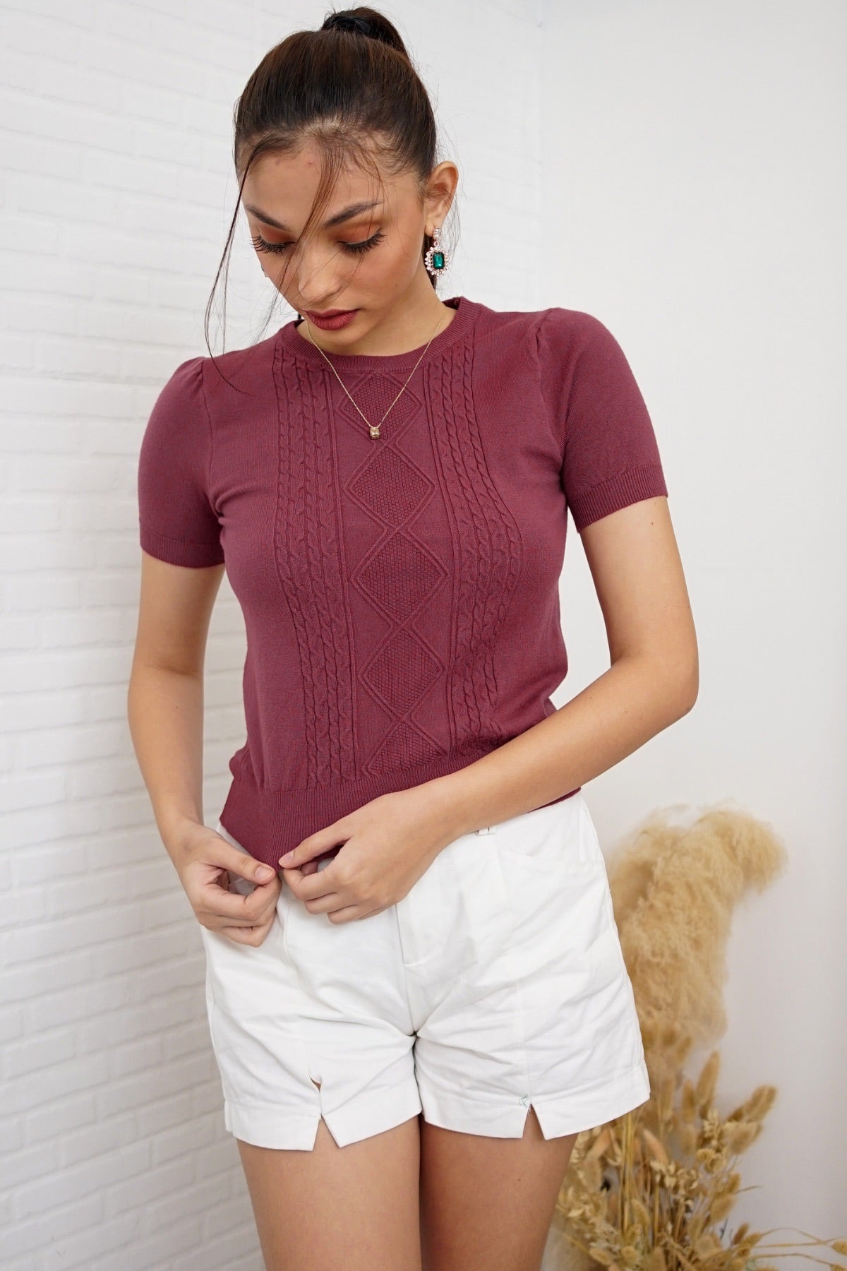 SLOANE Textured Knit Top (Plum)