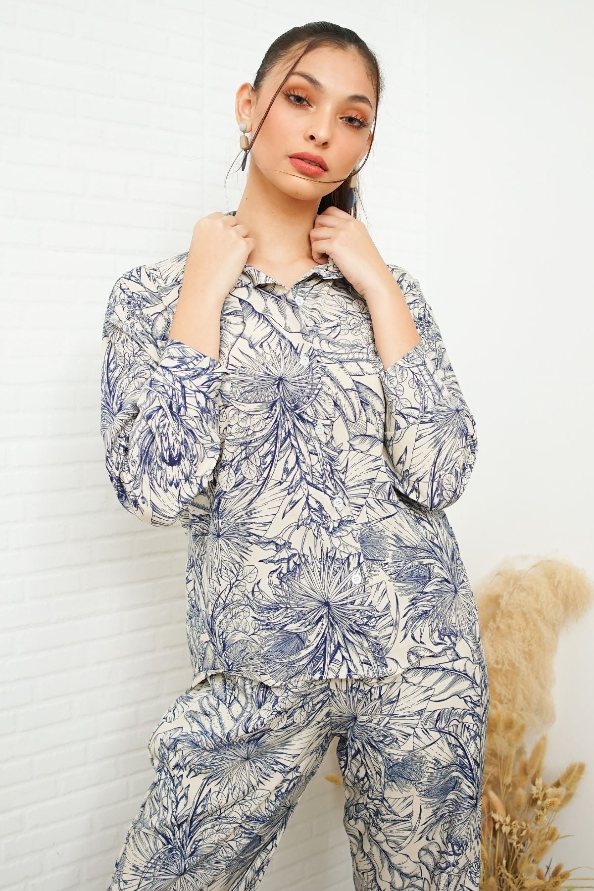 AITANA Tropical Lounge Top & Pants Co-ord (Blue)