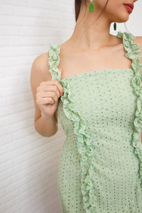 LAINEY Sleeveless Ruffled Eyelet Mini Dress (Sage Green)
