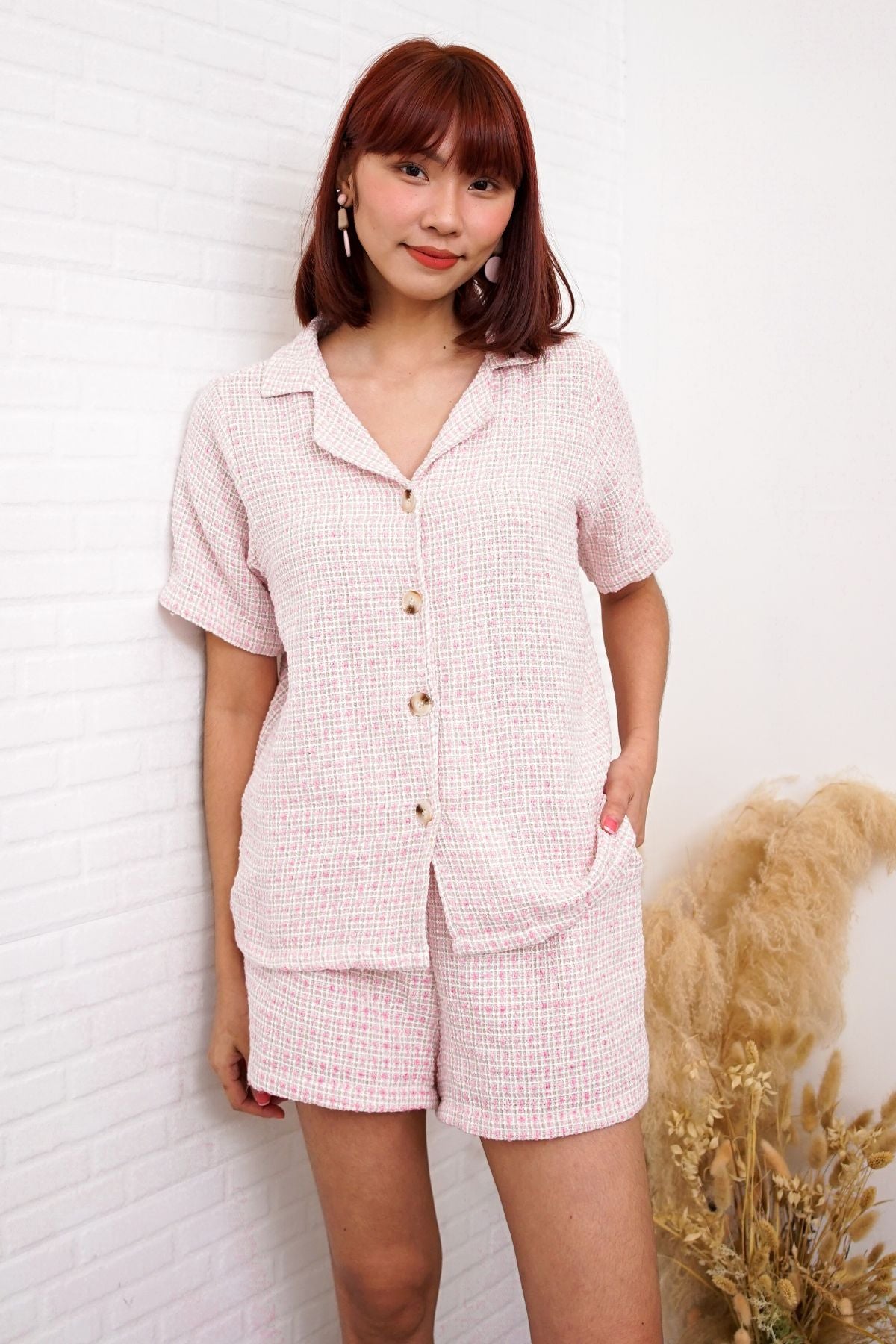 EMERSYN Tweed Blazer Top & Shorts Co-ord (Pink)