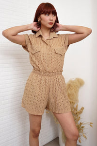 GRACIE Sleeveless Eyelet Top and Shorts Co-ord (Latte Brown)