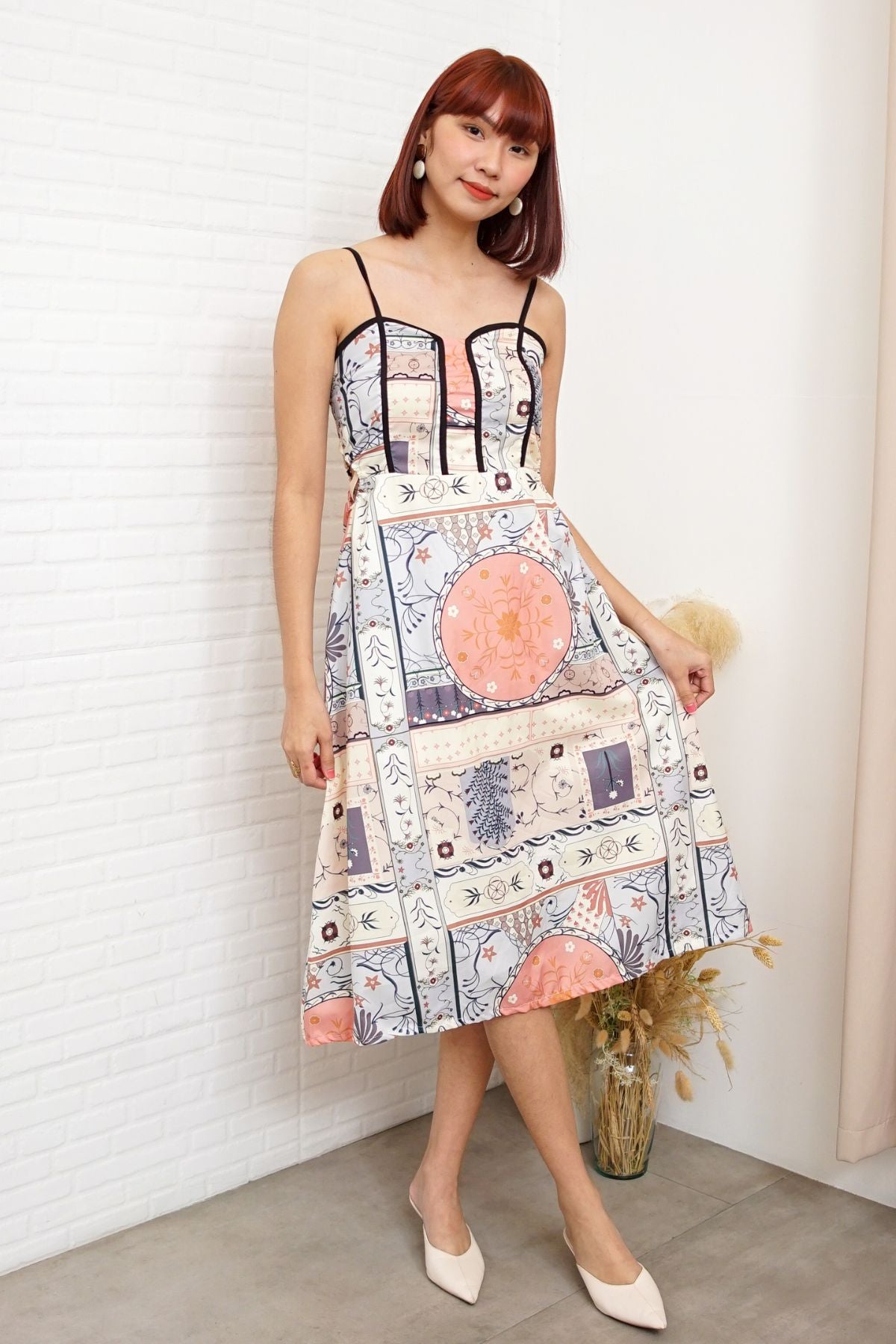 CELINE Spaghetti-Strap Midi Dress (Cream Peach)