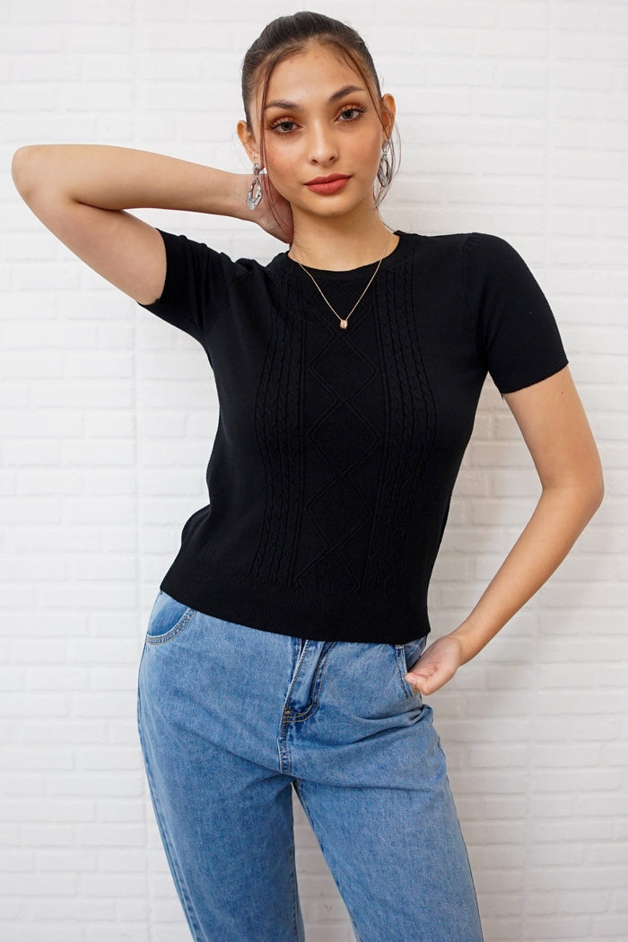 SLOANE Textured Knit Top (Black)