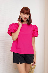 CATALEYA Poplin Puff-Sleeve Top (Magenta)