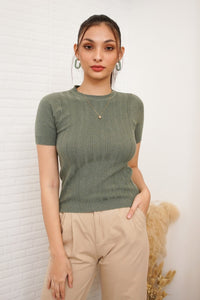 ALEXIS Soft Textured Knit Top (Moss Green)