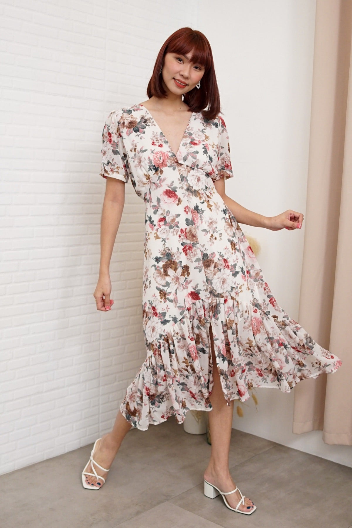 Floral chiffon midi dresses hotsell