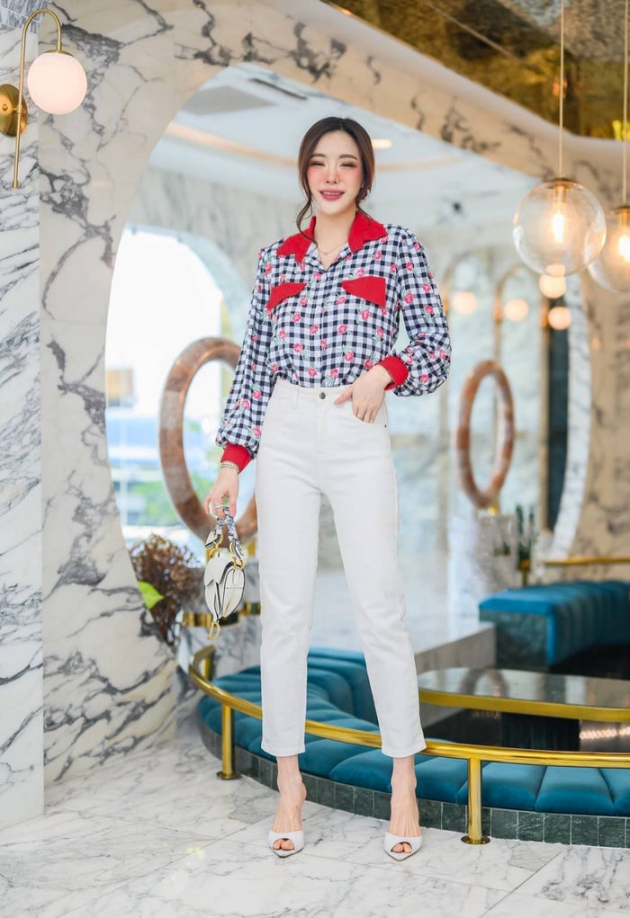 BECCA Rose Plaid Button-Down Shirt (Black)