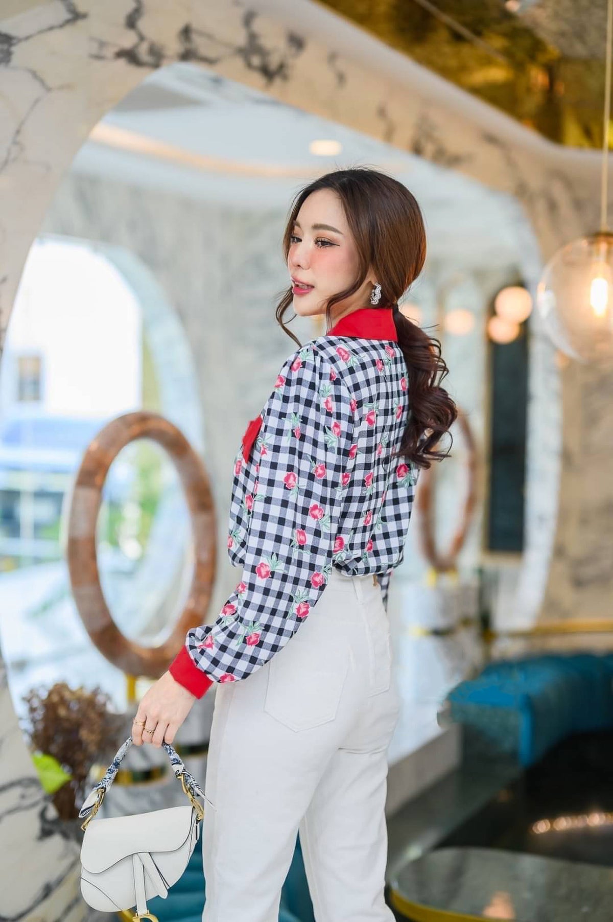 BECCA Rose Plaid Button-Down Shirt (Black)