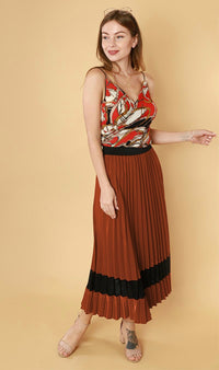 MERLOT Pleated Midi Skirt (Rust)