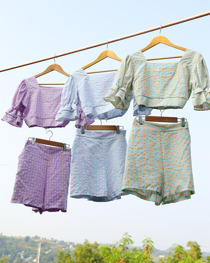 ZENNI Cropped Plaid Co-ord (Pastel Green)