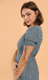 AMAYA Tie-Sleeve Printed Dress (Green)