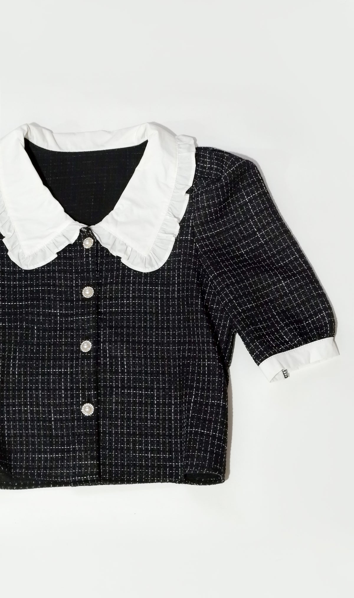 FAY Prairie-Collar Tweed Blazer Top(Black)