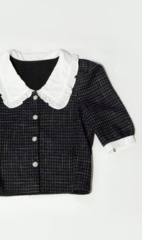 FAY Prairie-Collar Tweed Blazer Top(Black)