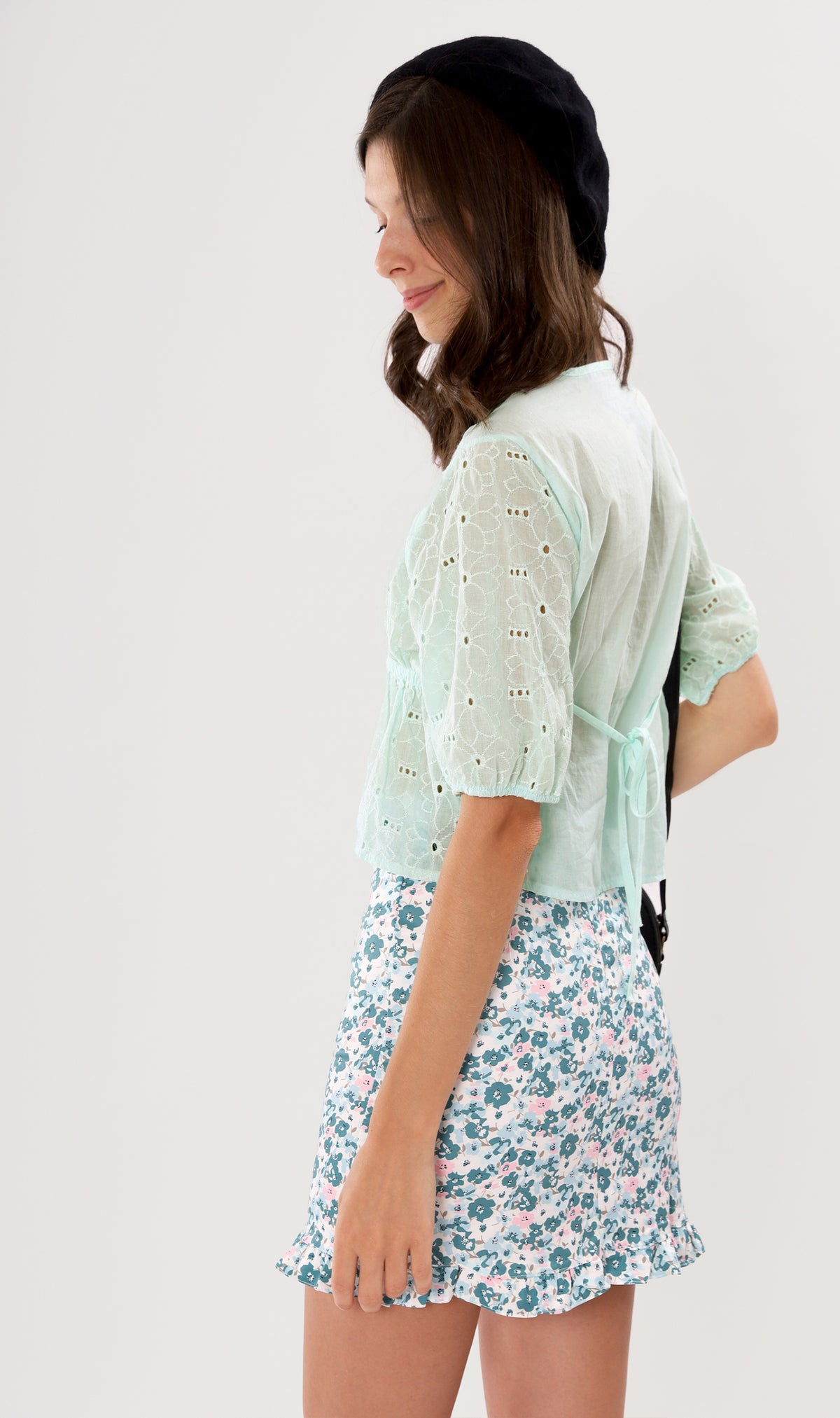 MICAELA Buttoned Eyelet Peplum Top (Mint)