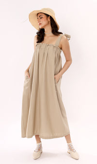ADELYN Tie-Strap Maxi Dress (Oat)