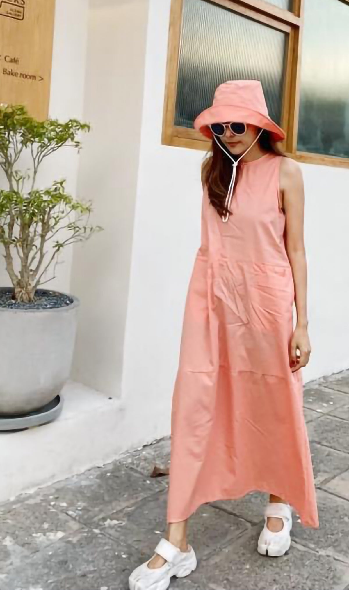 HARLEEN Sleeveless Maxi Dress w/ Hat (Salmon)