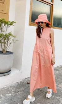 HARLEEN Sleeveless Maxi Dress w/ Hat (Salmon)