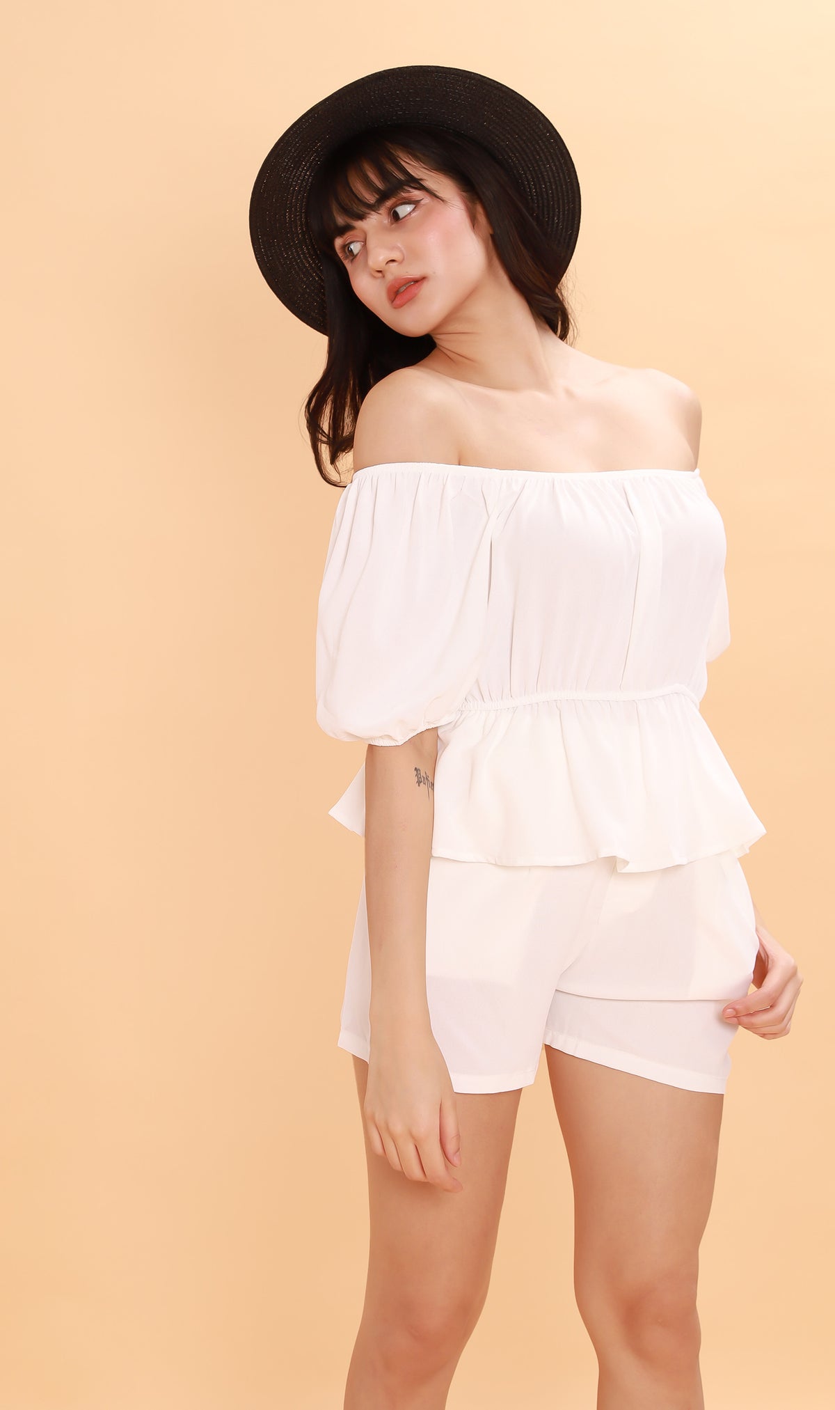 JENNIE Puff-Sleeve Peplum Co-ord (White)