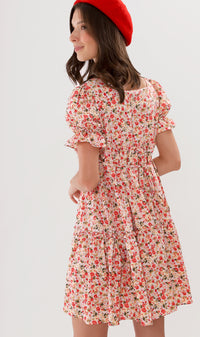 JADE Tiered Puff-Sleeve Dress (Pink)