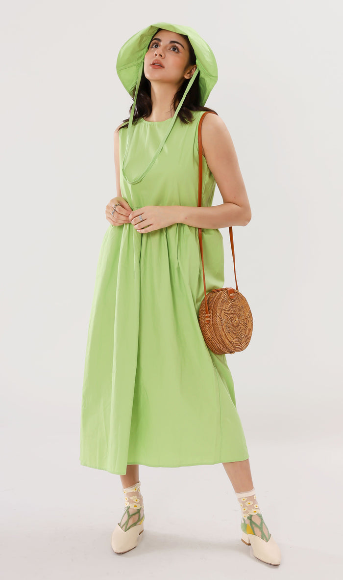 HARLEEN Sleeveless Maxi Dress w/ Hat (Lime)