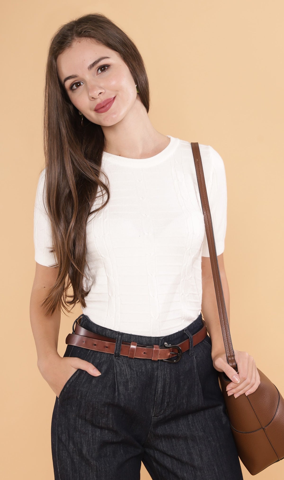 HAYES Crew-Neck Knit Top (White)