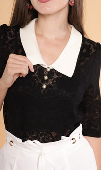 BELLE Collared Lace Top (Black)