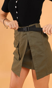 AUSTINE Cargo Wrap Skirt (Army Green)